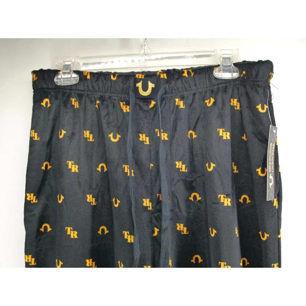 TRUE RELIGION Men's L LOUNGEWEAR FLEECE PANTS ALLOVER‎ HORSESHOE PRINT LOGO